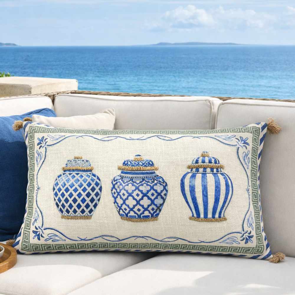 Cuscino rettangolare 3 vasi 50Ă35 cm - Santorini - Clodette