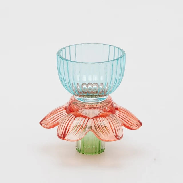 Portacandela Flower in Vetro H 12,5 Cm D 12 Cm Blu Mix - EDG