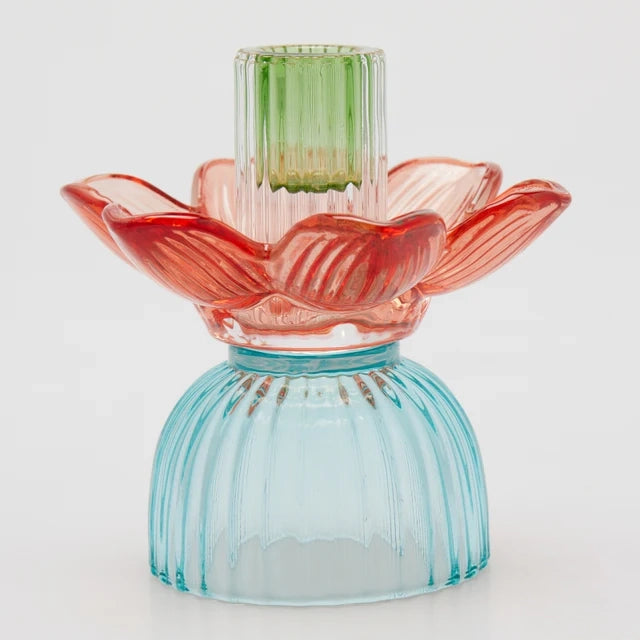 Portacandela Flower in Vetro H 12,5 Cm D 12 Cm Blu Mix - EDG