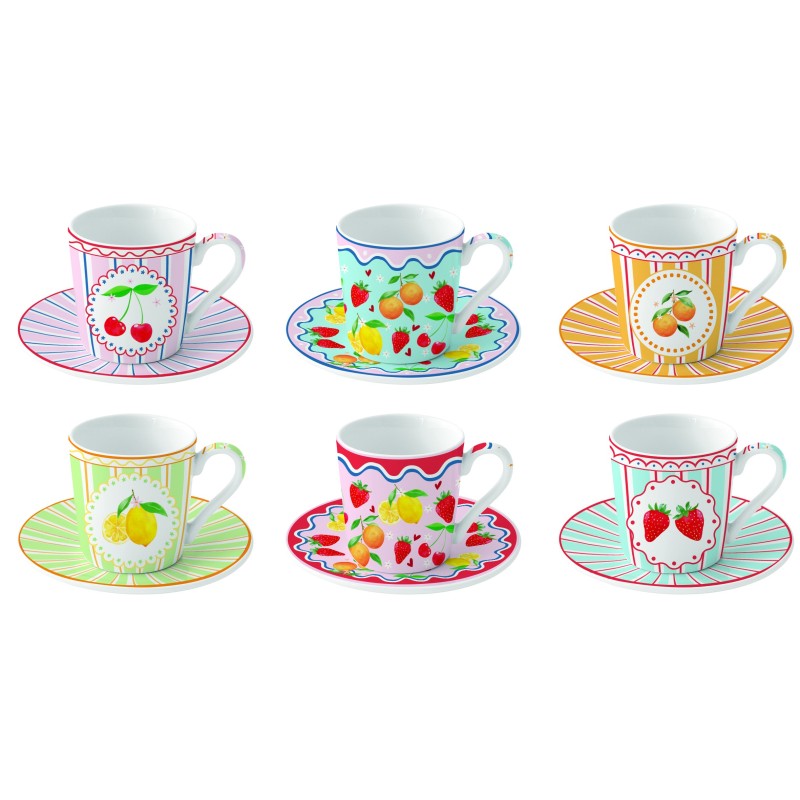 Set 6 tazzine espresso 100 ml con piattini in gift box - Fleurs et Citrons - Easy Life