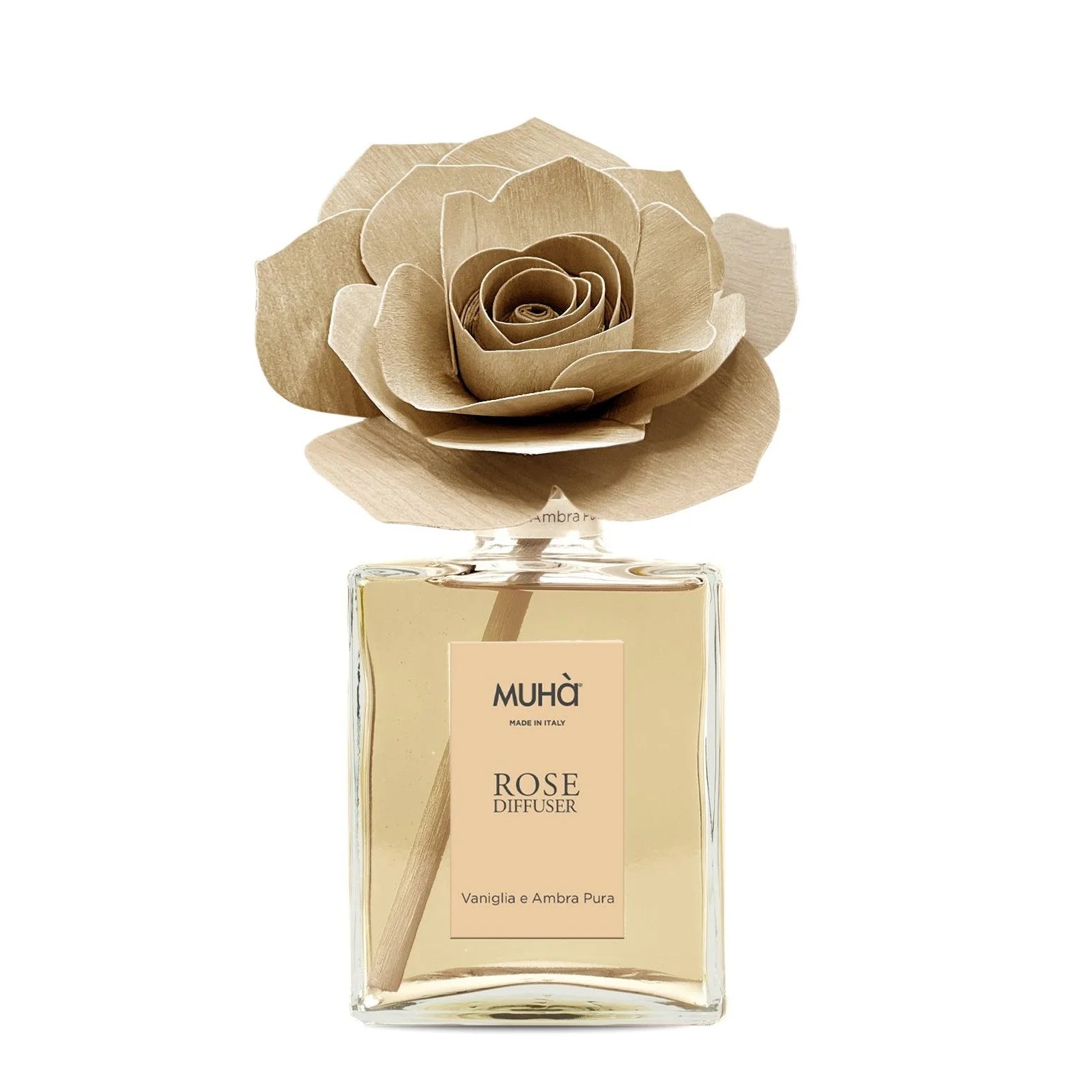 Profumatore per ambienti Rosa Diffuser, Fragranza Vaniglia e Ambra Pura, Diffusore Ambiente con Fiore in Legno di Betulla in vari formati Muha