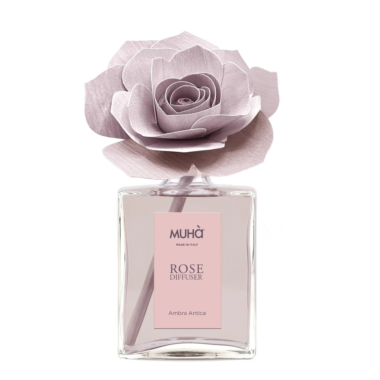 Profumatore per ambienti Rosa Diffuser, Fragranza Ambra Antica, Diffusore Ambiente con Fiore in Legno di Betulla in vari formati Muha