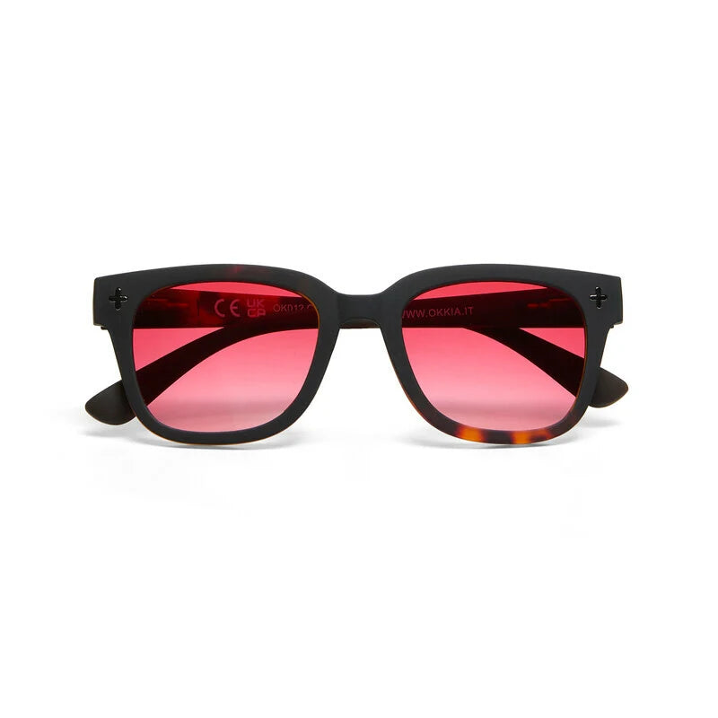 Occhiali da sole modello Giovanni neri e Havana con lenti rosse sfumate - Più Forty