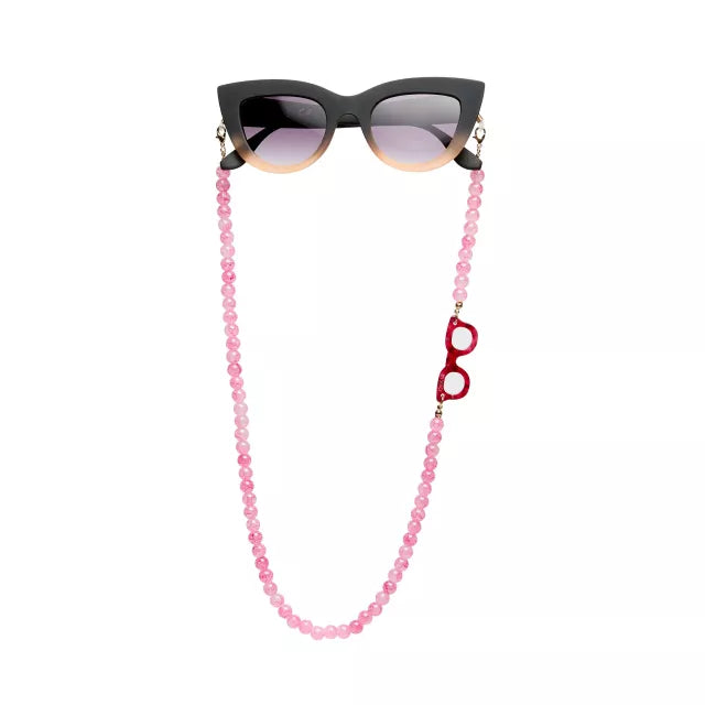 Collana bijoux per occhiali con palline in vetro Rose Quartz - Più Forty
