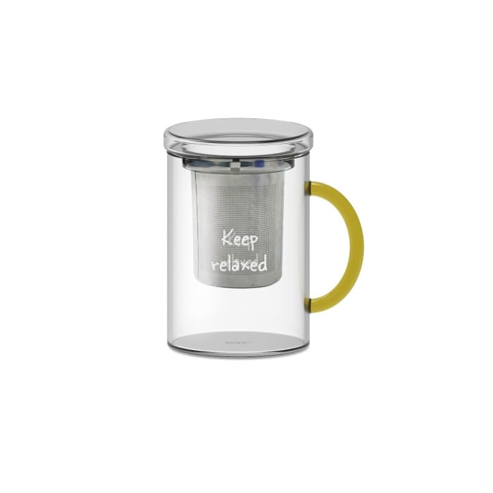 Tisaniera in Vetro Borosilicato 420ml con Manico Colorato e Scritta Decorativa WD Lifestyle