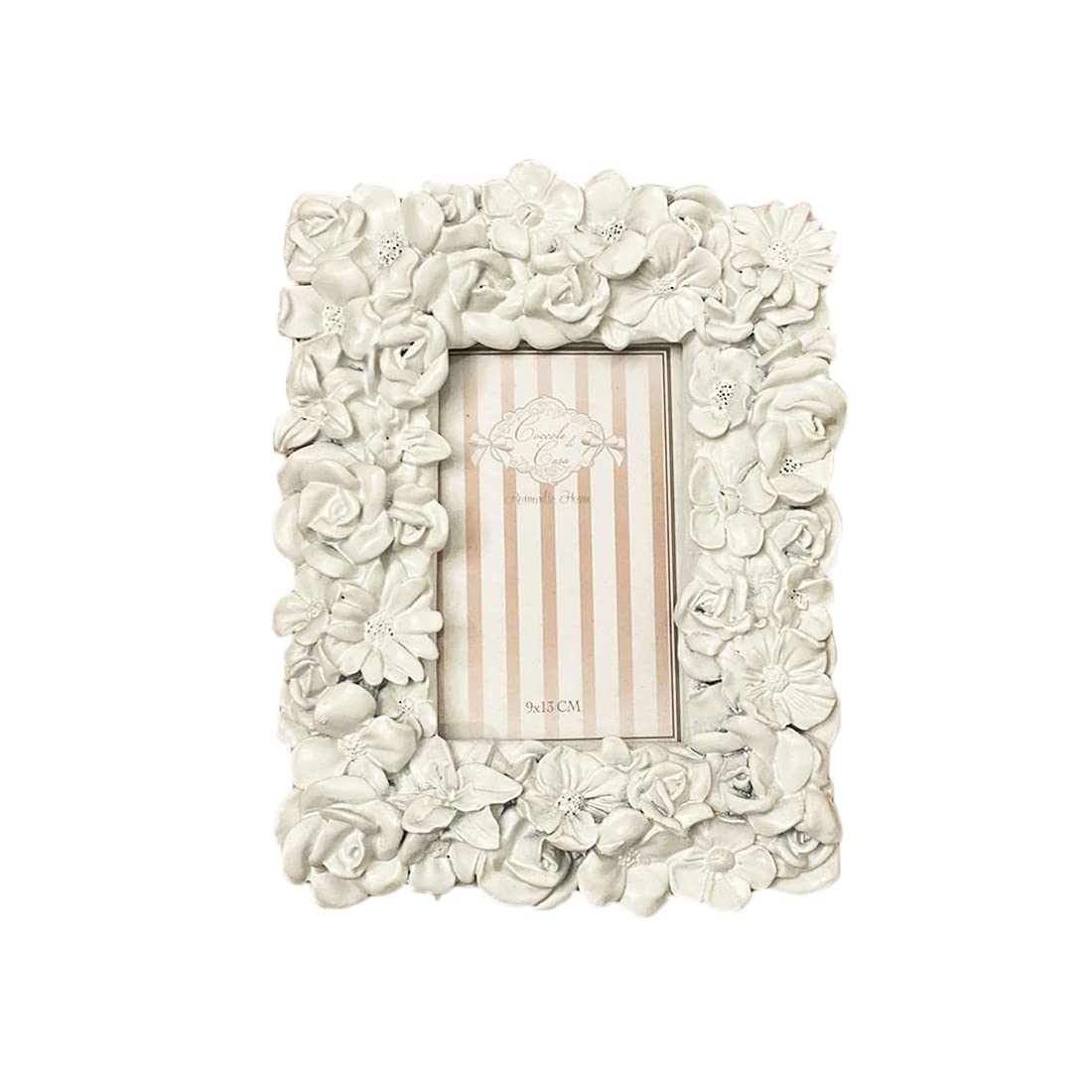 COCCOLE DI CASA Cornice portafoto SILVY con Decoro Fiori Resina Bianco 9x13 cm