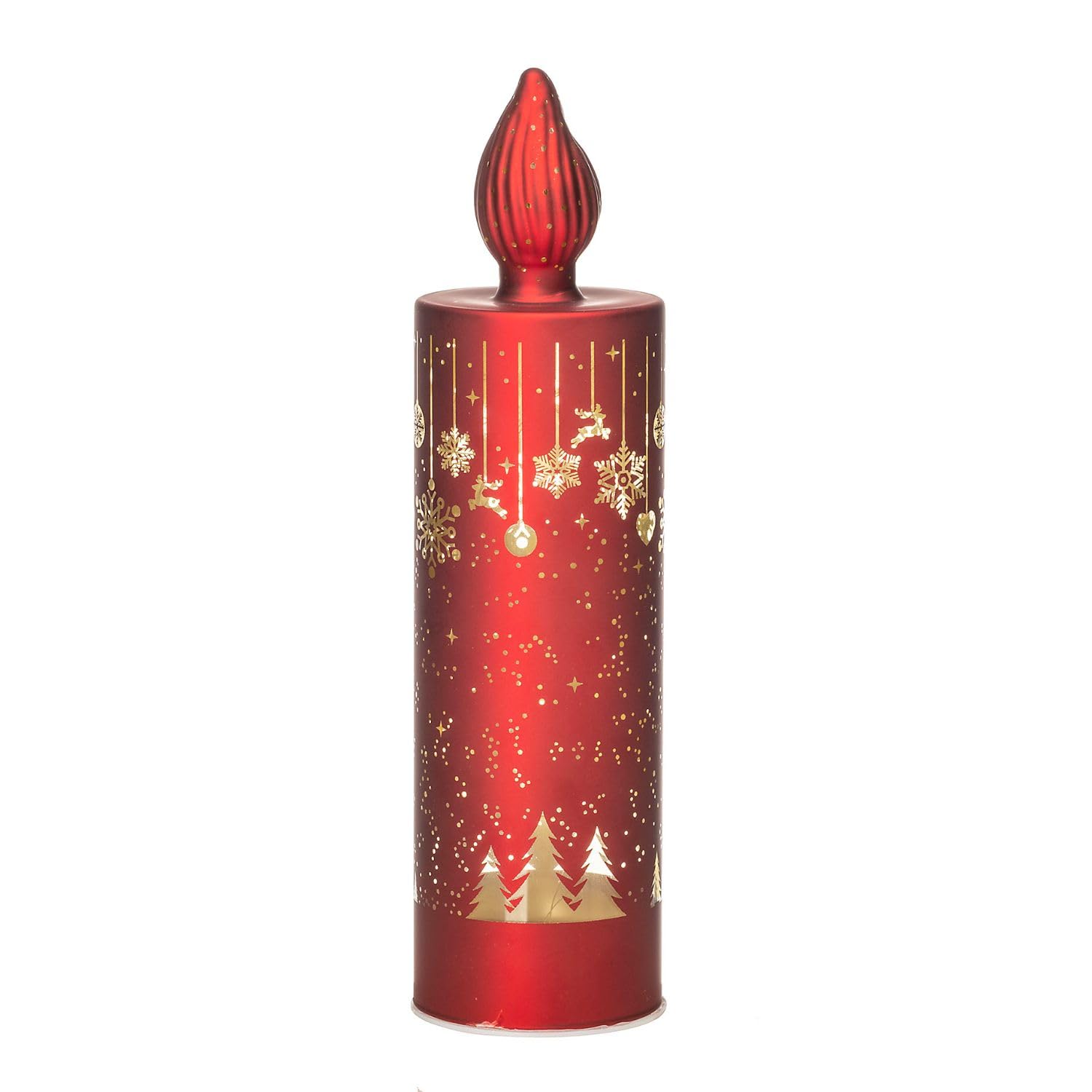 Candela in Vetro con LED Decorazione di Natale 27cm Rosso Lamart