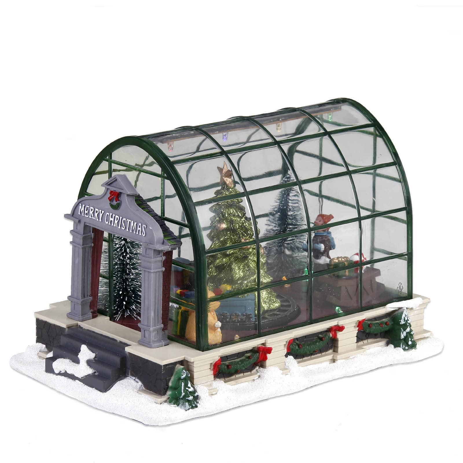 Decorazioni animate per la serra del villaggio di Natale - Casa da collezione di Natale Disply Decorazione da tavolo, decorazione musicale B/O Innodept12