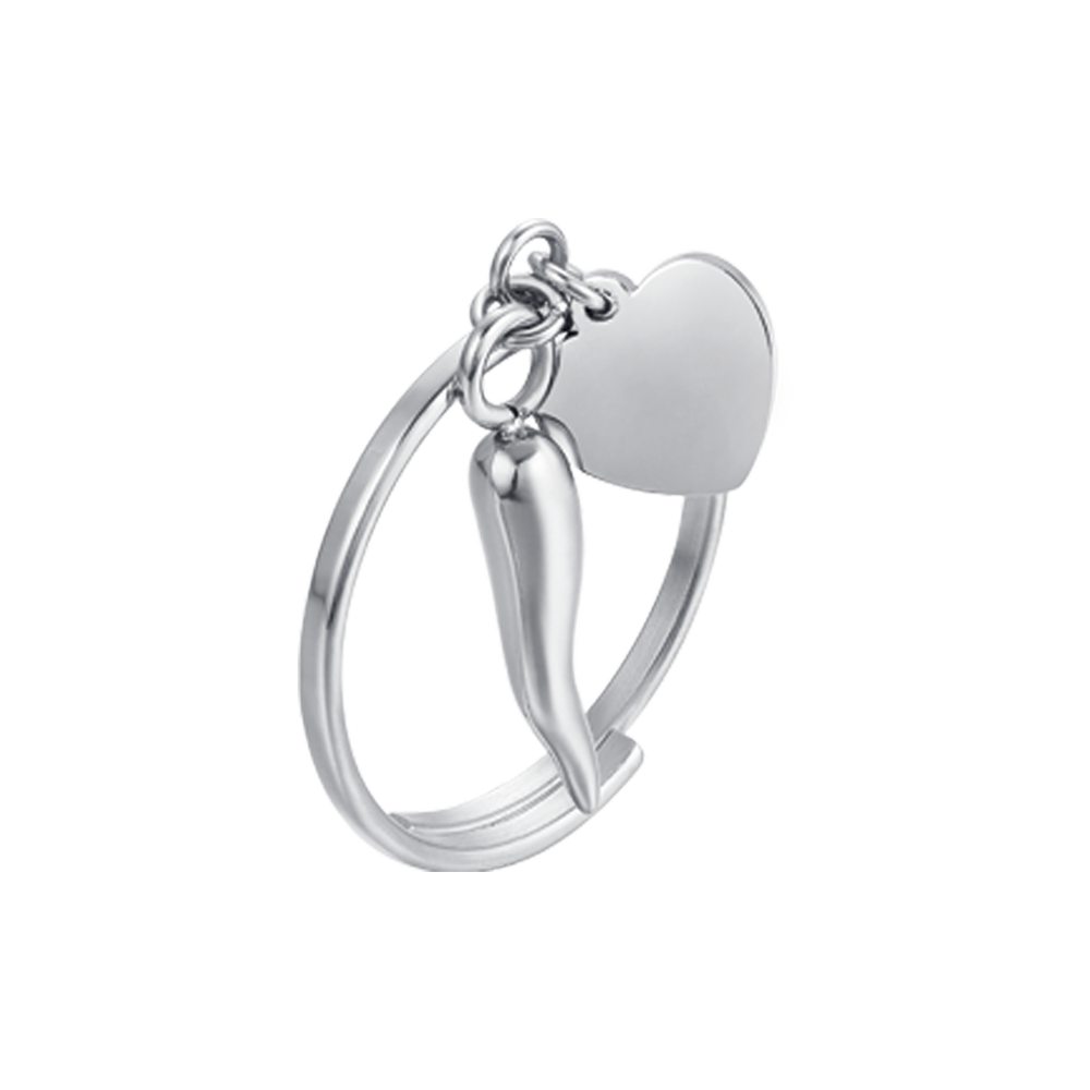 Anello donna in acciaio con cuore e corno - Luca Barra