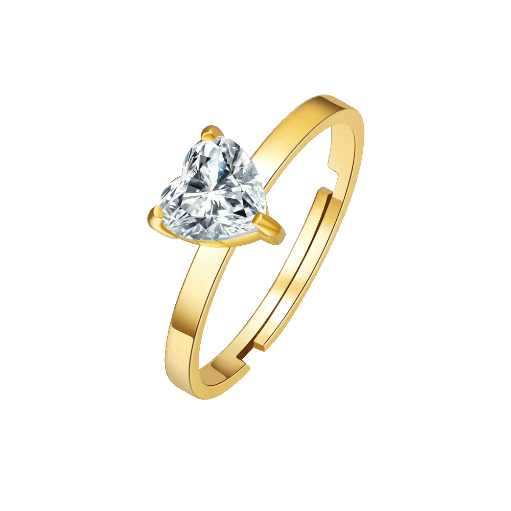 Anello donna in acciaio IP Gold con cuore cristallo bianco Misura regolabile - Luca Barra