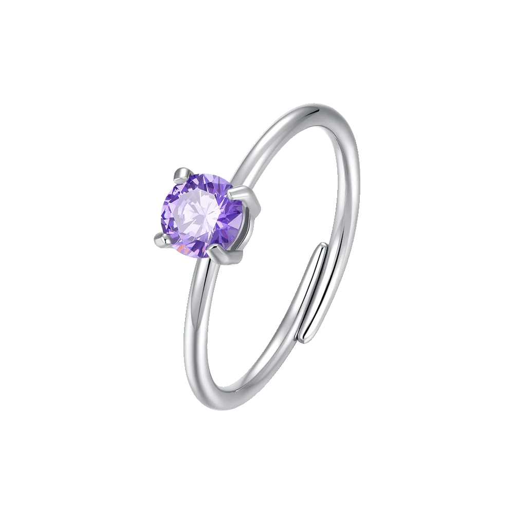 Anello solitario donna in acciaio con zircone viola Misura regolabile - Luca Barra