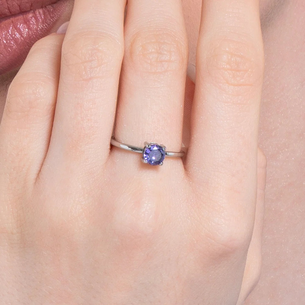Anello solitario donna in acciaio con zircone viola Misura regolabile - Luca Barra