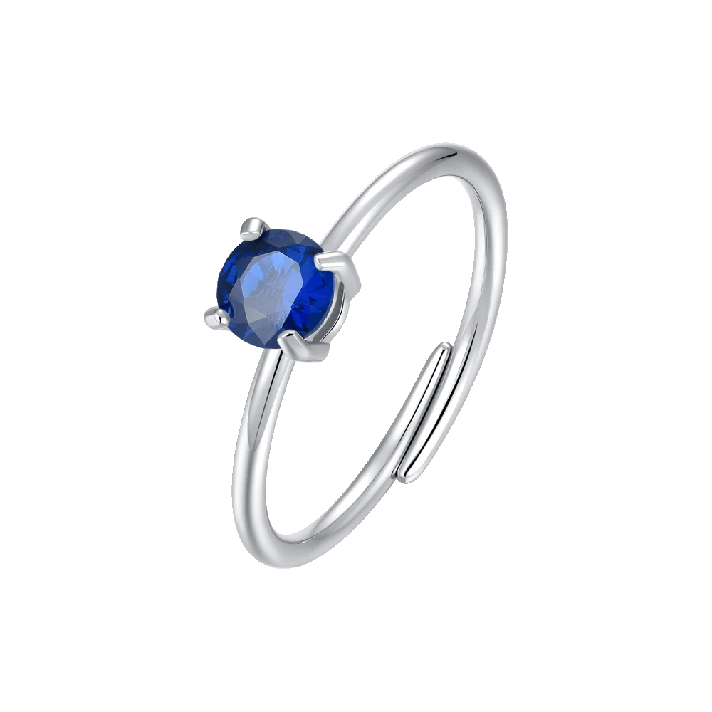 Anello solitario donna in acciaio con zircone blu Misura regolabile - Luca Barra