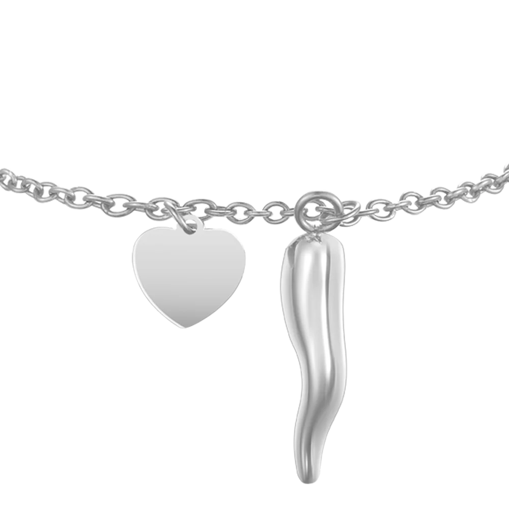 Bracciale donna in acciaio con cuore e corno - Luca Barra