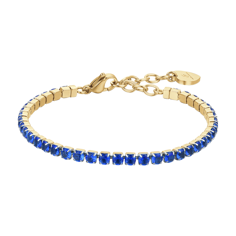 Bracciale donna tennis in acciaio IP Gold con cristalli blu - Luca Barra