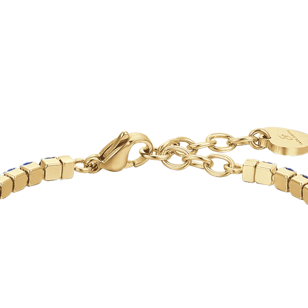 Bracciale donna tennis in acciaio IP Gold con cristalli blu - Luca Barra