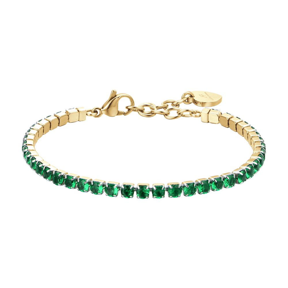 Bracciale donna tennis in acciaio IP Gold con cristalli verdi - Luca Barra