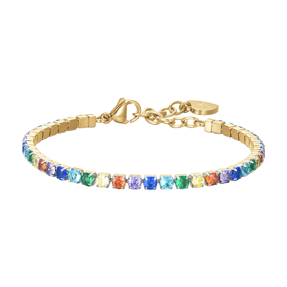 Bracciale donna tennis in acciaio IP Gold con cristalli multicolor - Luca Barra