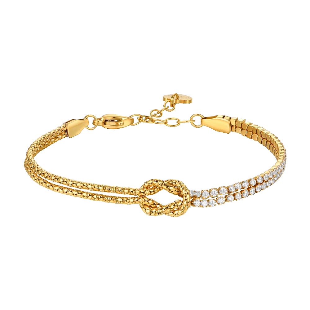 Bracciale donna in acciaio IP Gold con nodo e zirconi bianchi - Luca Barra