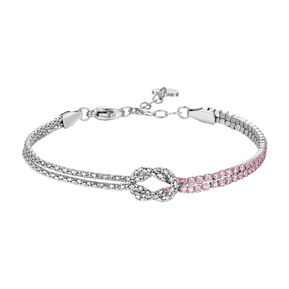 Bracciale donna in acciaio con nodo e zirconi rosa - Luca Barra