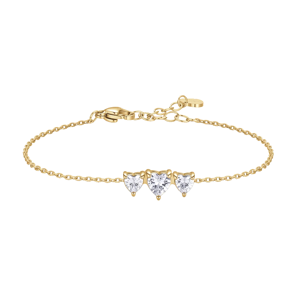 Bracciale donna in acciaio colore oro con cuori con zirconi bianchi - Luca Barra