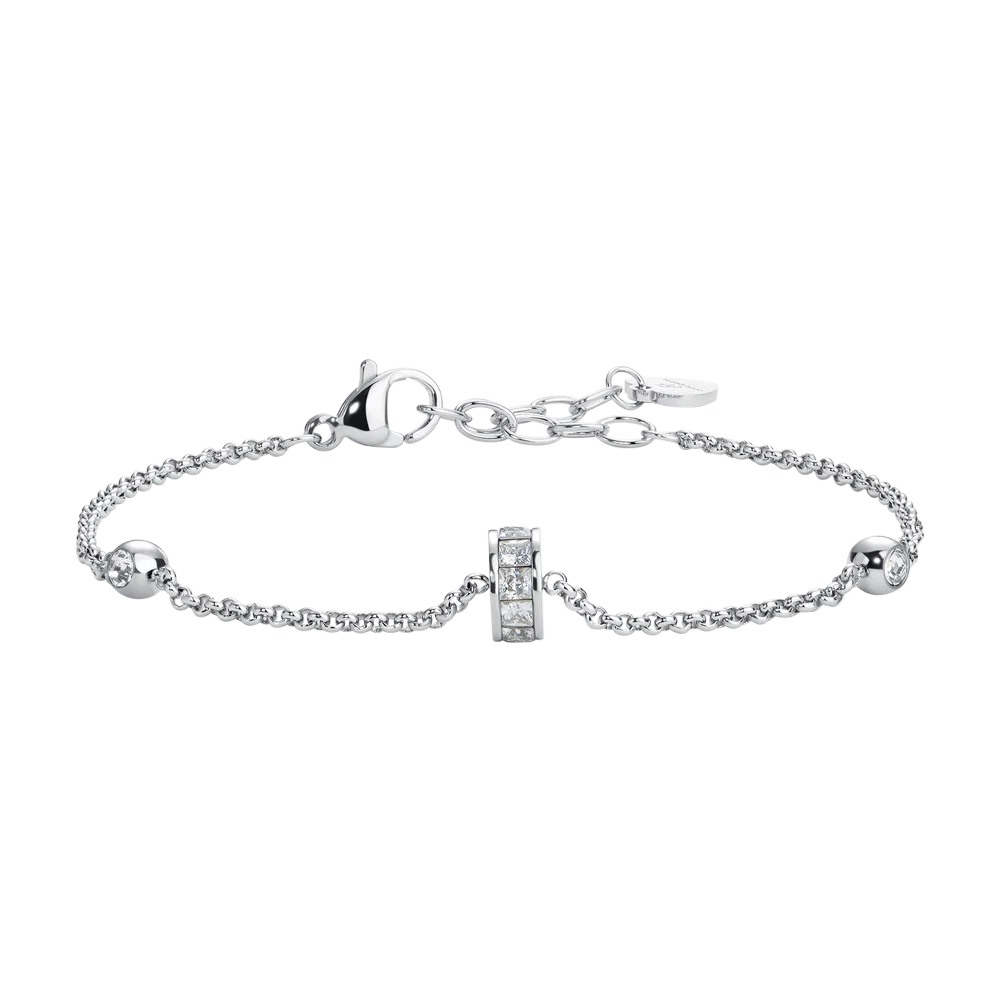 Bracciale donna in acciaio bussolotto ed elementi con zirconi bianchi - Luca Barra
