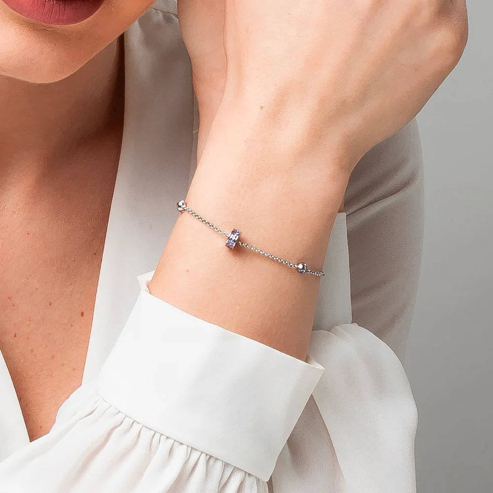 Bracciale donna in acciaio bussolotto ed elementi con zirconi viola - Luca Barra