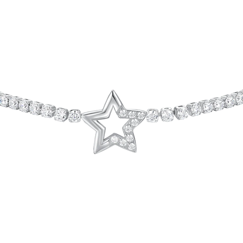 Bracciale tennis donna in acciaio con stella e punti luce con zirconi bianchi - Luca Barra