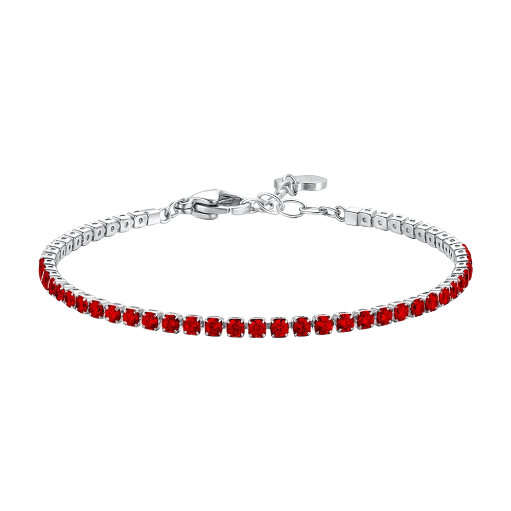 Bracciale tennis donna in acciaio con zirconi rossi - Luca Barra