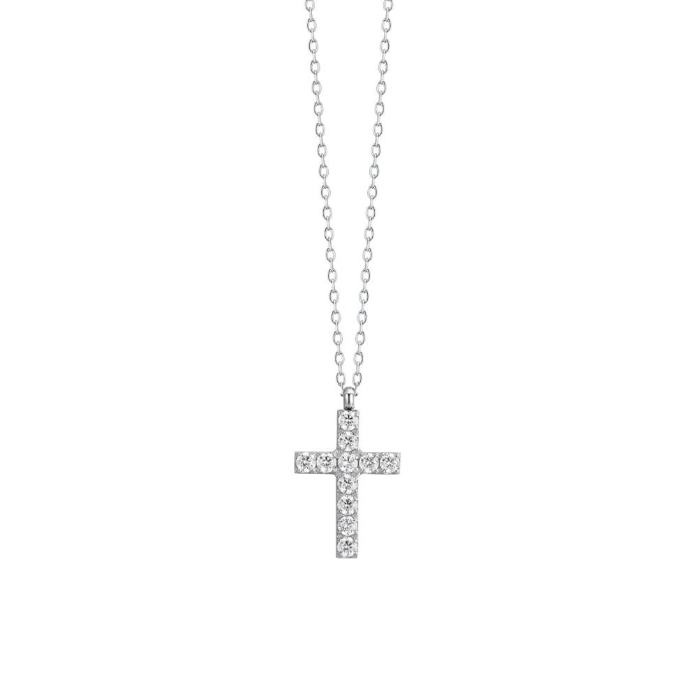 Collana donna in acciaio con croce e zirconi bianchi - Luca Barra