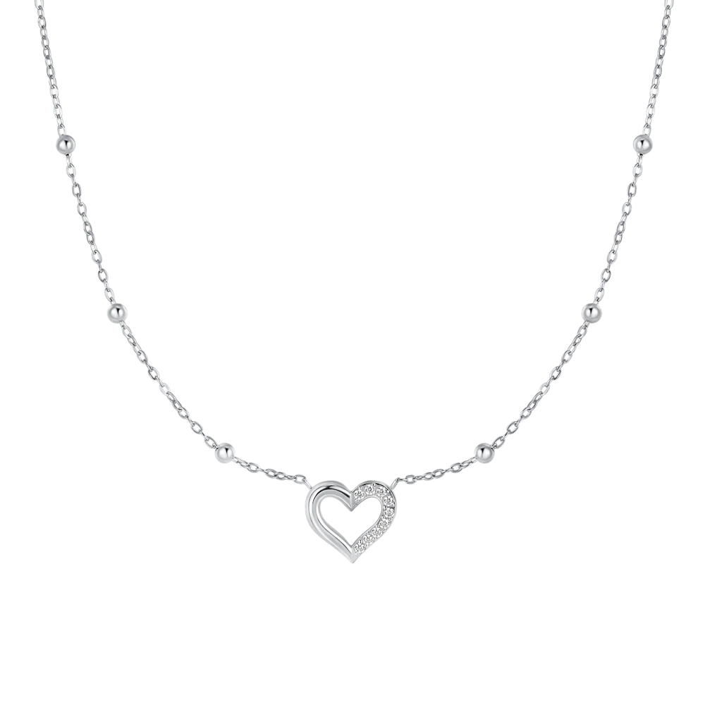 Collana donna in acciaio con cuore e punti luce in zircone bianco - Luca Barra
