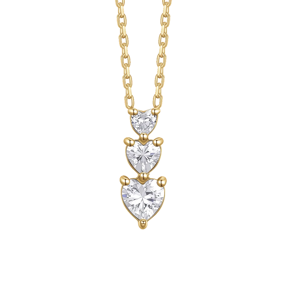 Collana donna in acciaio colore oro con cuori con zirconi bianchi - Luca Barra