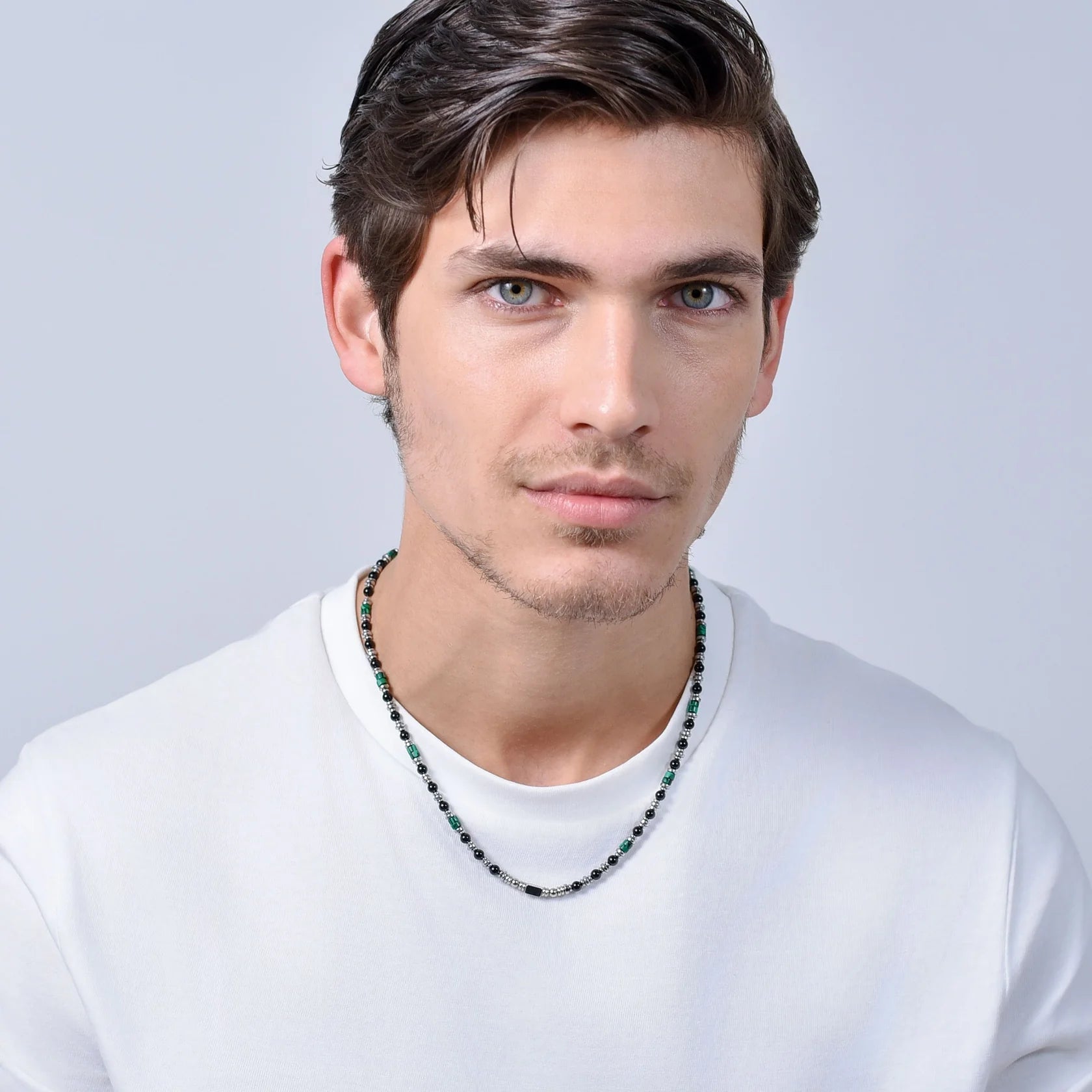 Collana uomo in acciaio agata nera - Luca Barra
