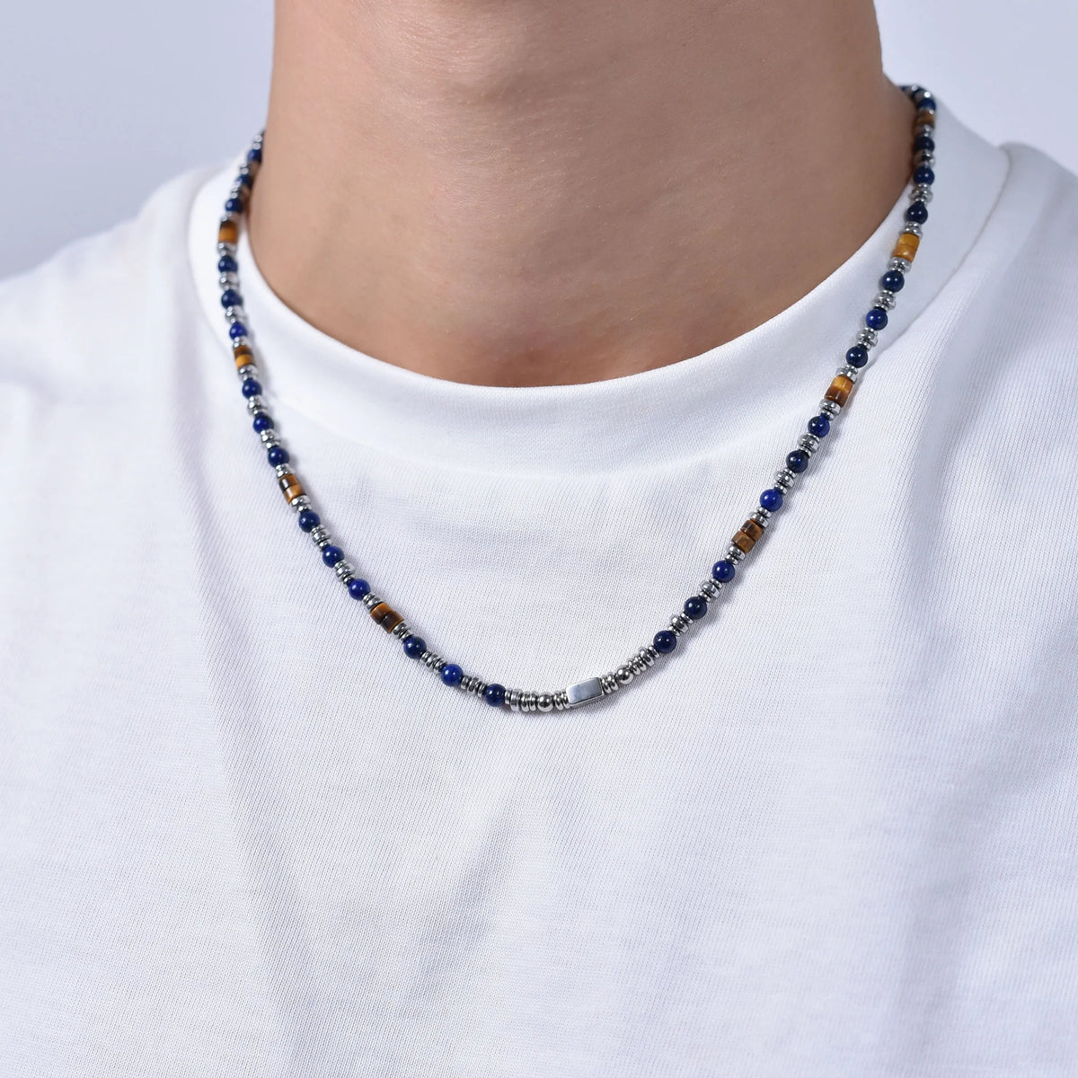 Collana uomo in acciaio con pietra lapis - Luca Barra