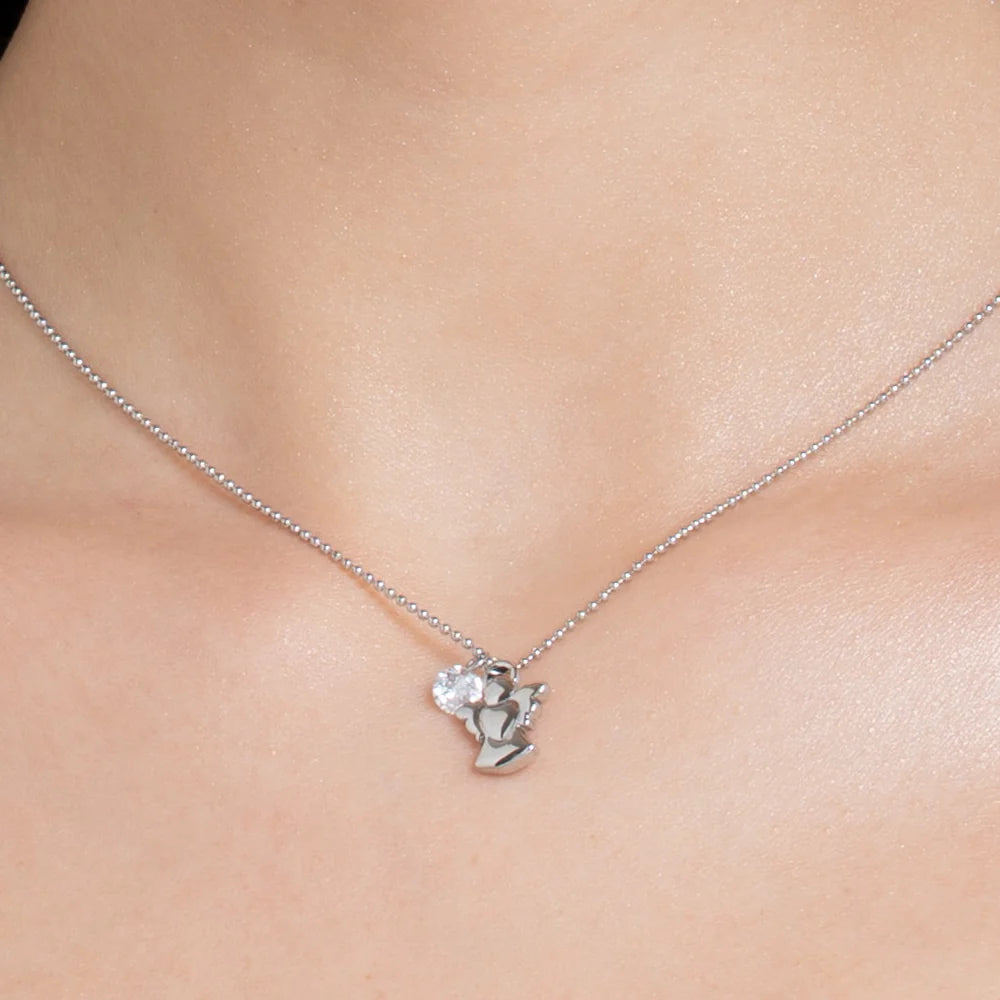 Collana donna in acciaio con angelo e zircone bianco - Luca Barra