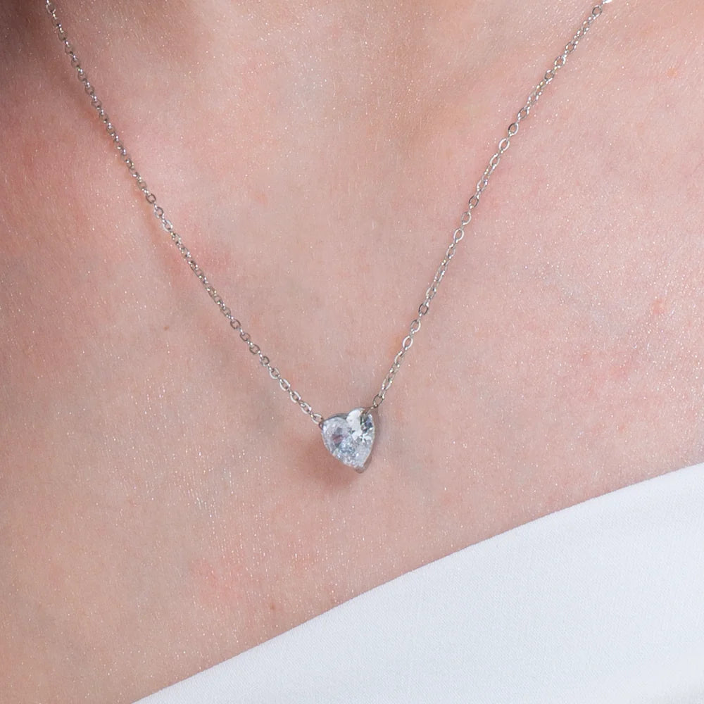 Collana donna in acciaio con cuore cristallo bianco - Luca Barra
