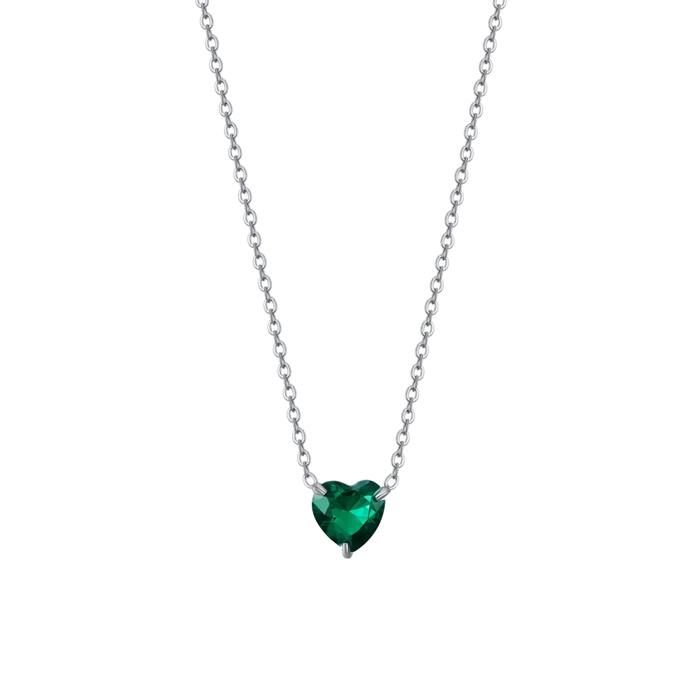 Collana donna in acciaio con cuore cristallo verde - Luca Barra