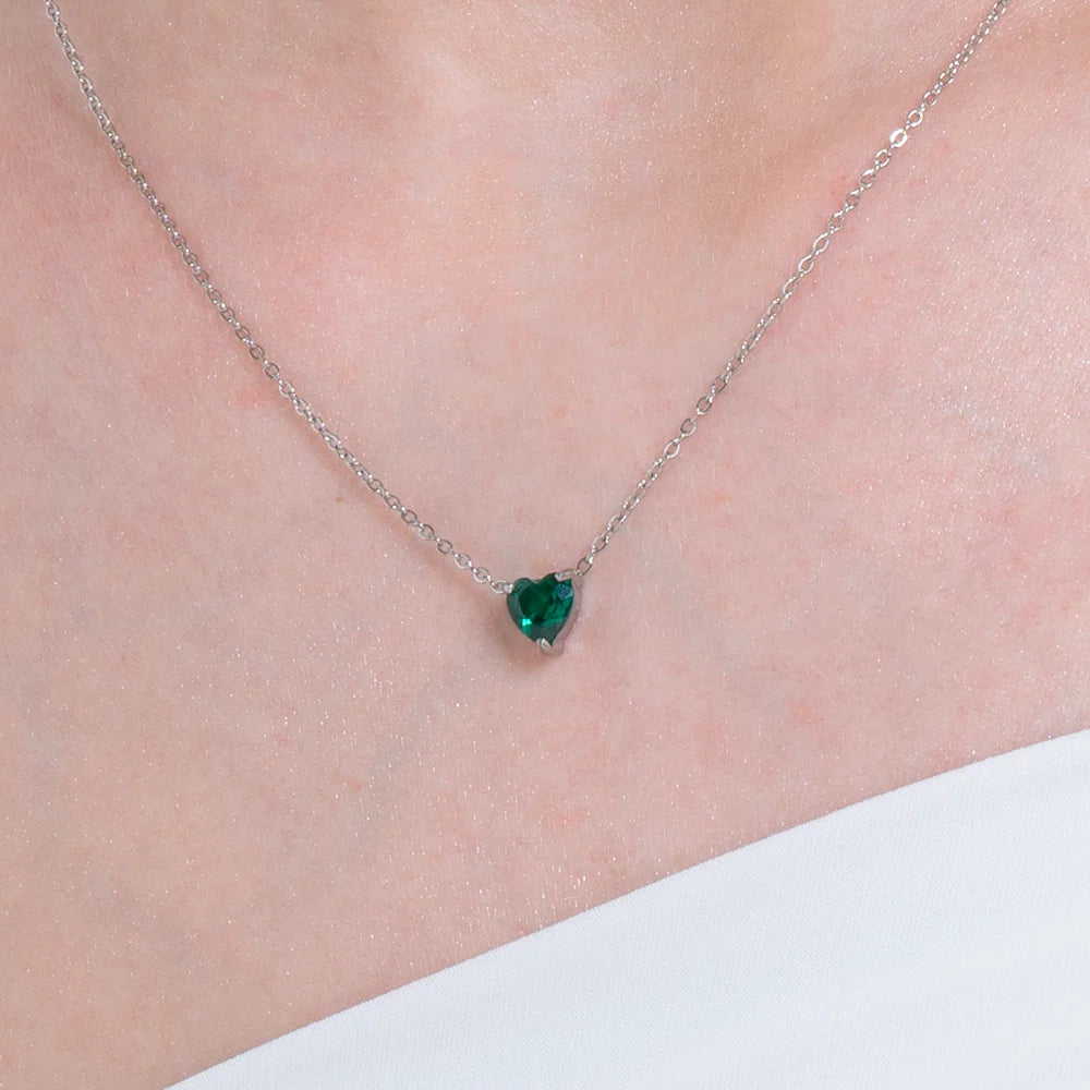 Collana donna in acciaio con cuore cristallo verde - Luca Barra