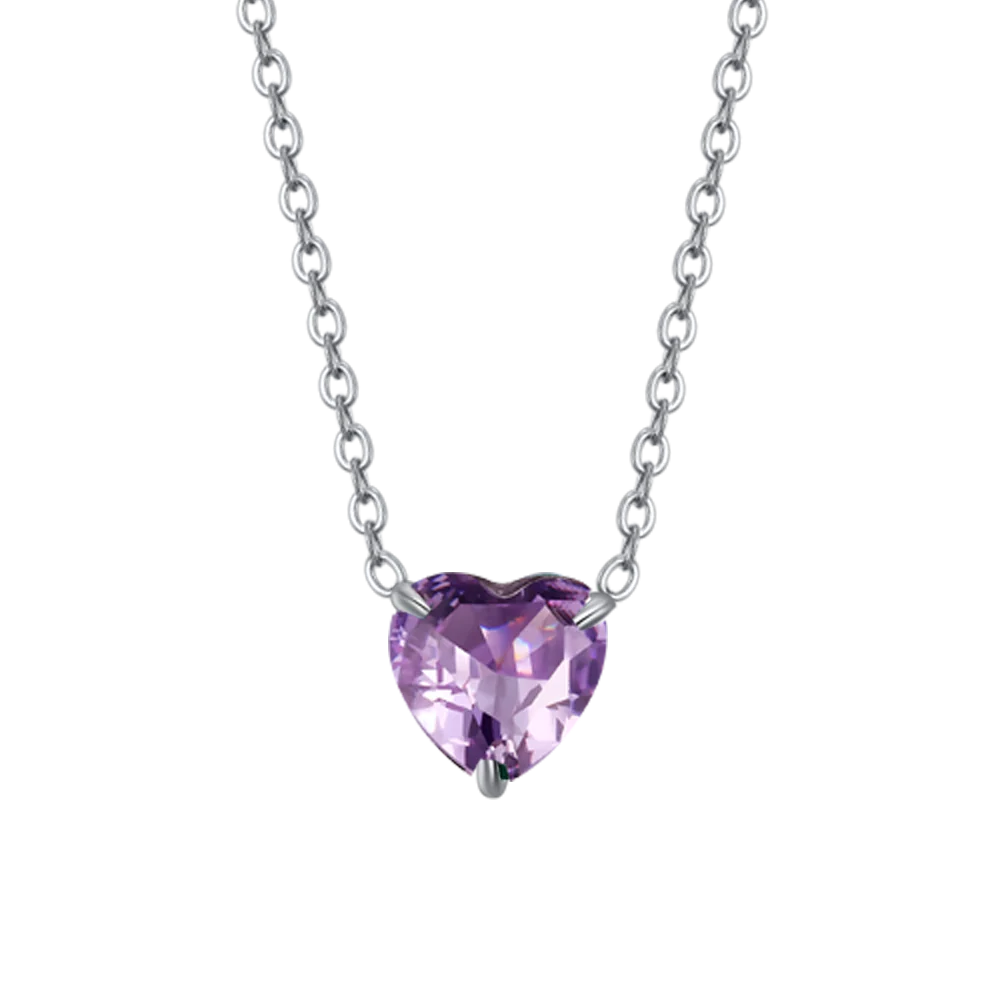 Collana donna in acciaio con cuore cristallo viola - Luca Barra