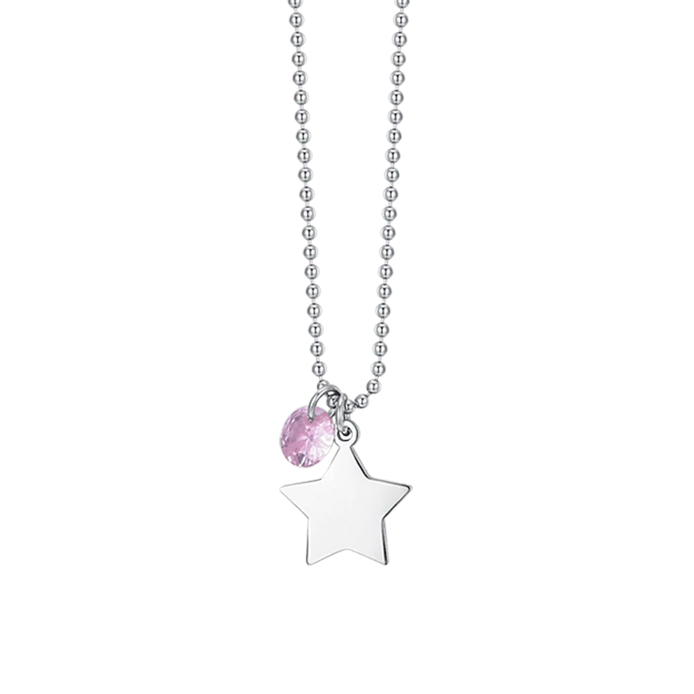 Collana donna in acciaio con stella e zircone rosa - Luca Barra