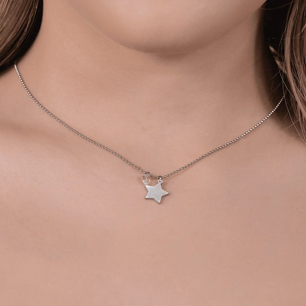 Collana donna in acciaio con stella e zircone rosa - Luca Barra