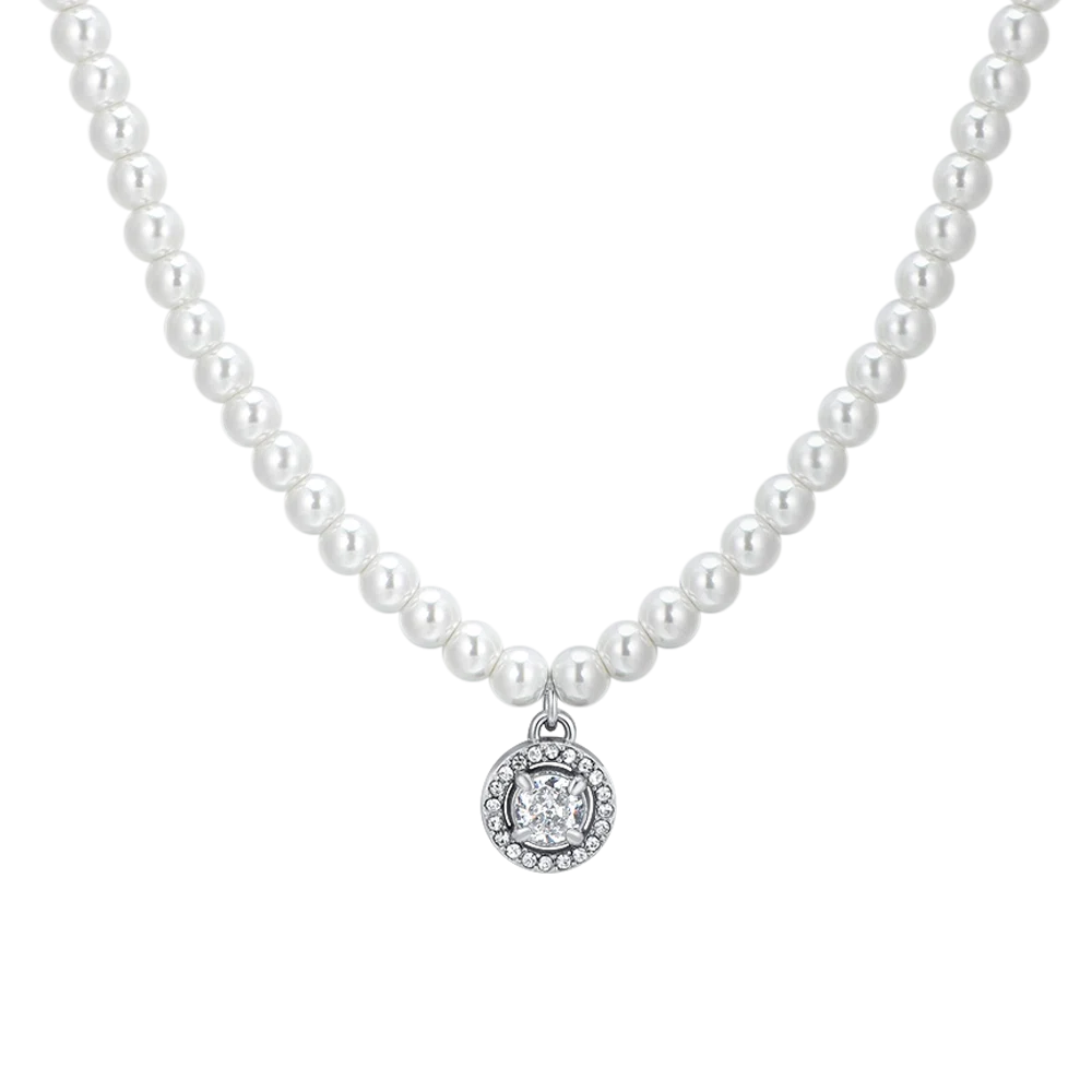 Collana donna in acciaio perle sintetiche e zircone bianco - Luca Barra