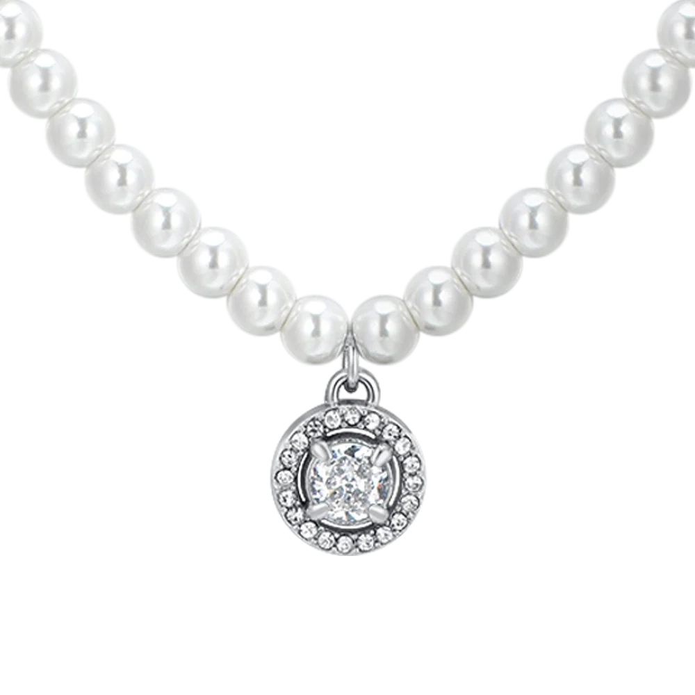 Collana donna in acciaio perle sintetiche e zircone bianco - Luca Barra