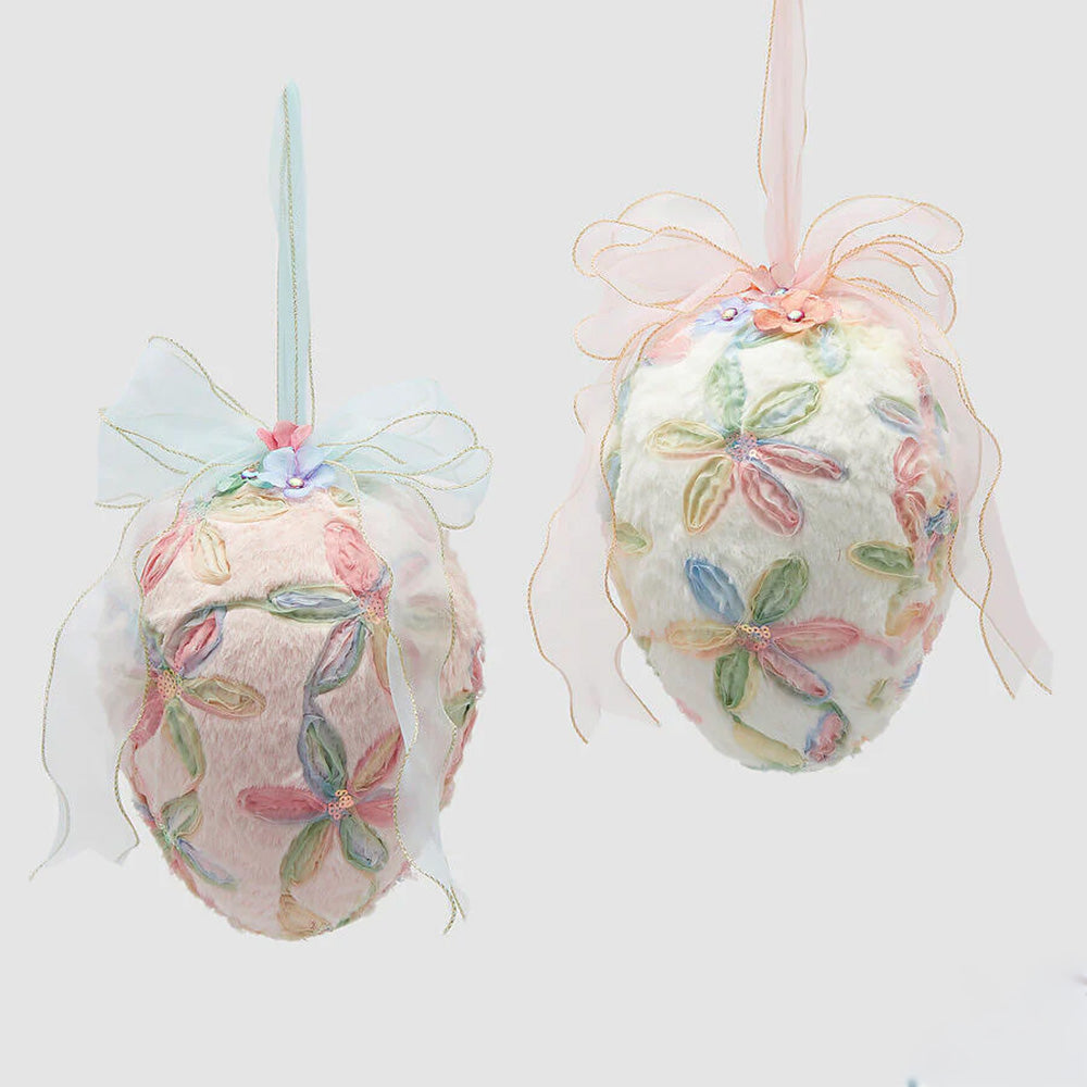 Decoro Uovo Fiocco da Appendere 2 Colori Assortiti H. 20 - EDG