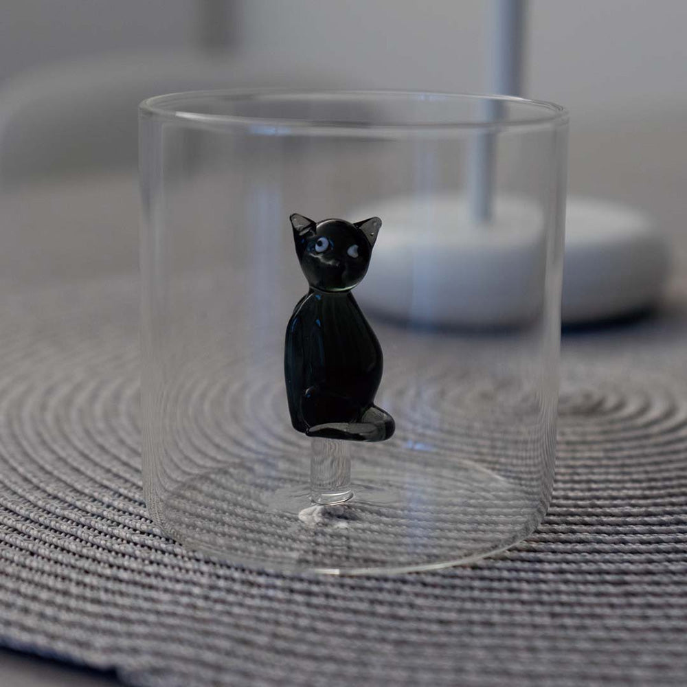 Bicchiere in Vetro Borosilicato Decoro Gatto Nero Capacità 250ml - WD Lifestyle