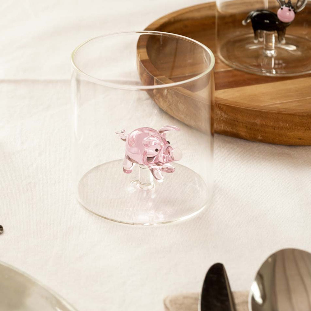 Bicchiere Figura Colorata in Vetro Borosilicato Maiale 250ml WD Lifestyle