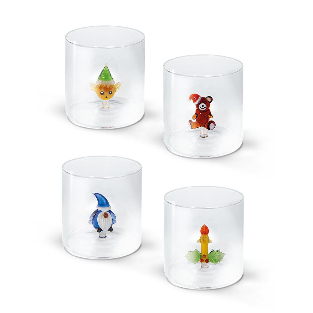 Set da 4 Bicchieri Figura Colorata in Vetro Borosilicato Natale250ml WD Lifestyle