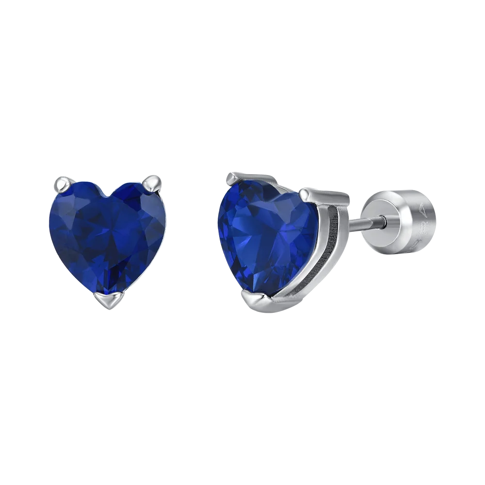 Orecchini donna in acciaio con cuori cristalli blu - Luca Barra