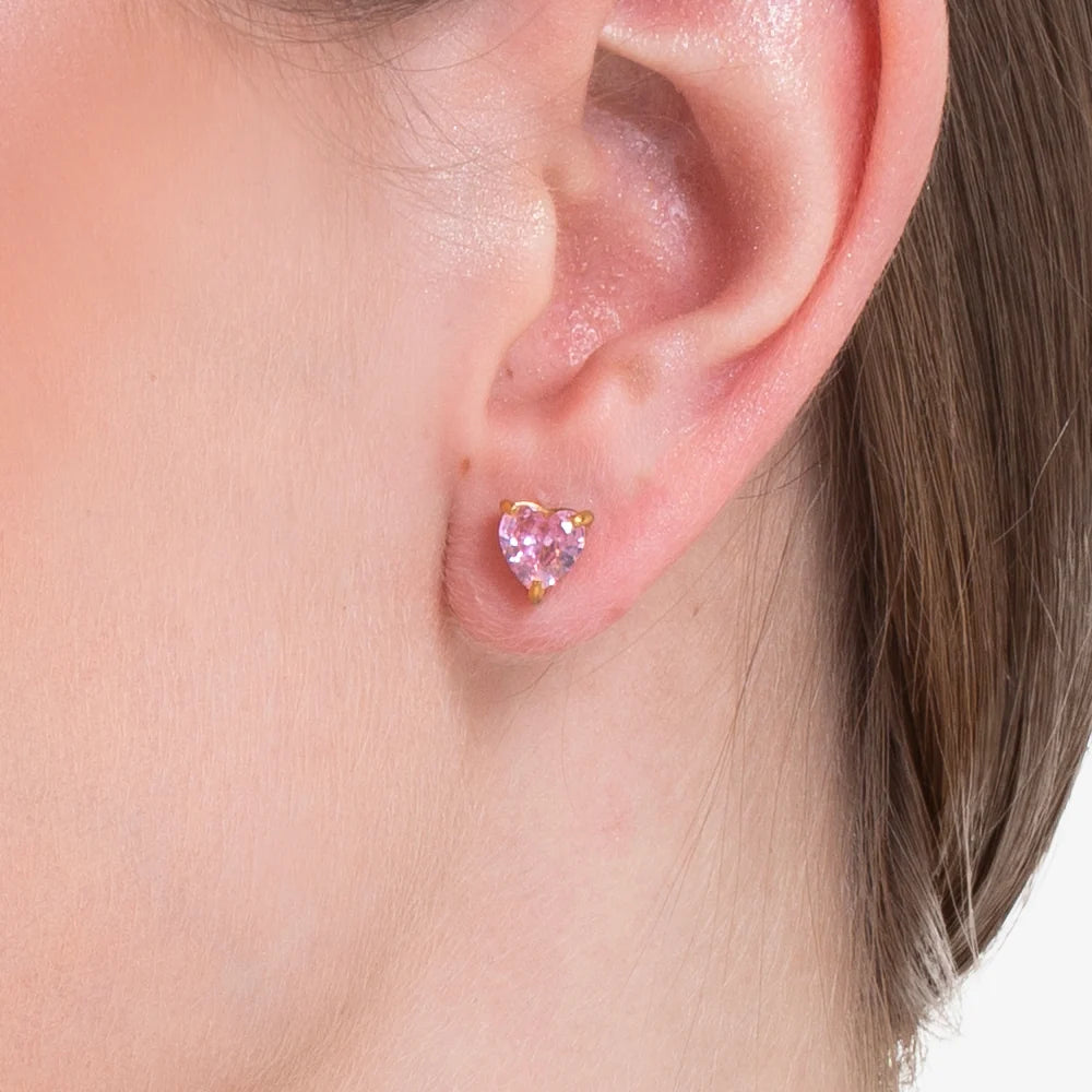Orecchini donna in acciaio e IP Gold con cuore cristallo rosa - Luca Barra