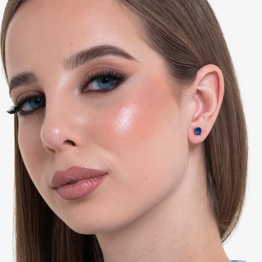 Mono orecchino punto luce donna in acciaio con zircone blu - Luca Barra